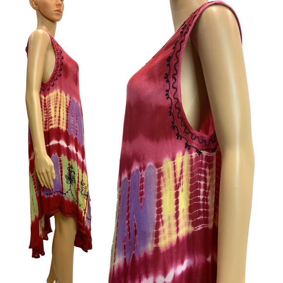 90's Y2K Multi Color Tie Dye Gauze Tent Dress | Fits M/L - Picture 3 of 10
